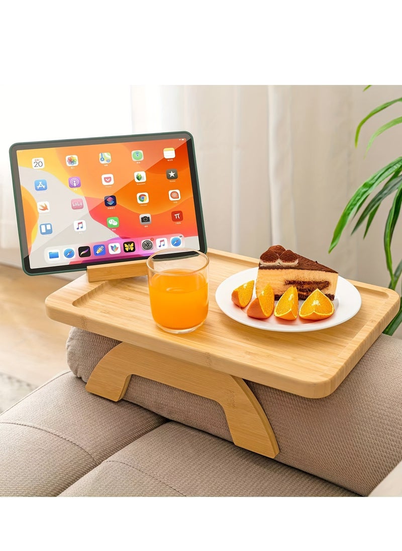 Generic Foldable Sofa Armrest Tray with 360° Phone Holder, Ideal for Eating, Drinking, and Snacks  - Image 2
