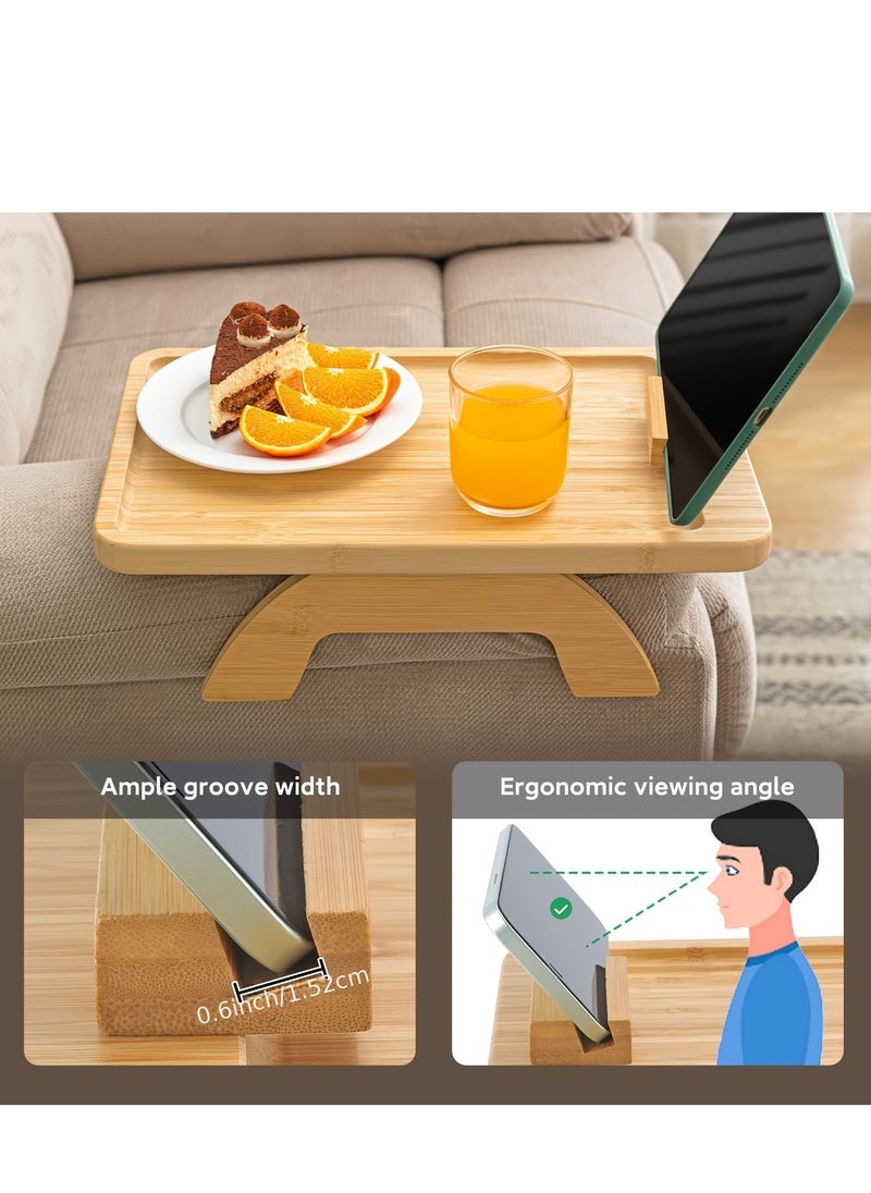 Generic Foldable Sofa Armrest Tray with 360° Phone Holder, Ideal for Eating, Drinking, and Snacks  - Image 3