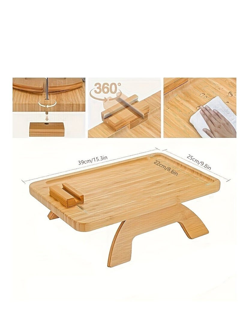 Generic - Foldable Sofa Armrest Tray with 360° Phone Holder, Ideal for Eating, Drinking, and Snacks - Image 1