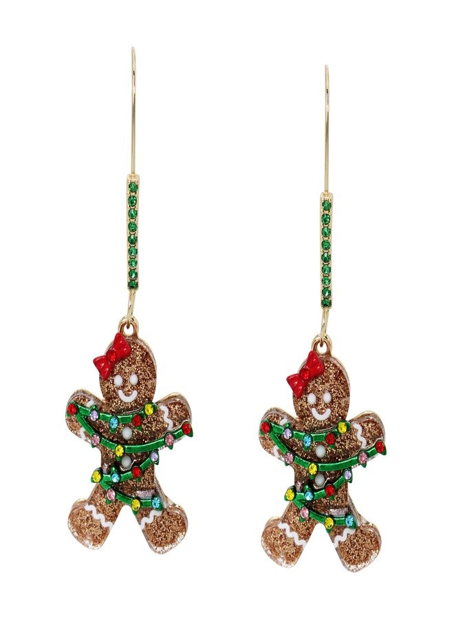 بتسي جونسون أقراط متدلية من بيتسي جونسون للنساء بتصميم جرس عيد الميلاد، مرصعة بالترتر، على شكل خبز الزنجبيل - Image 3