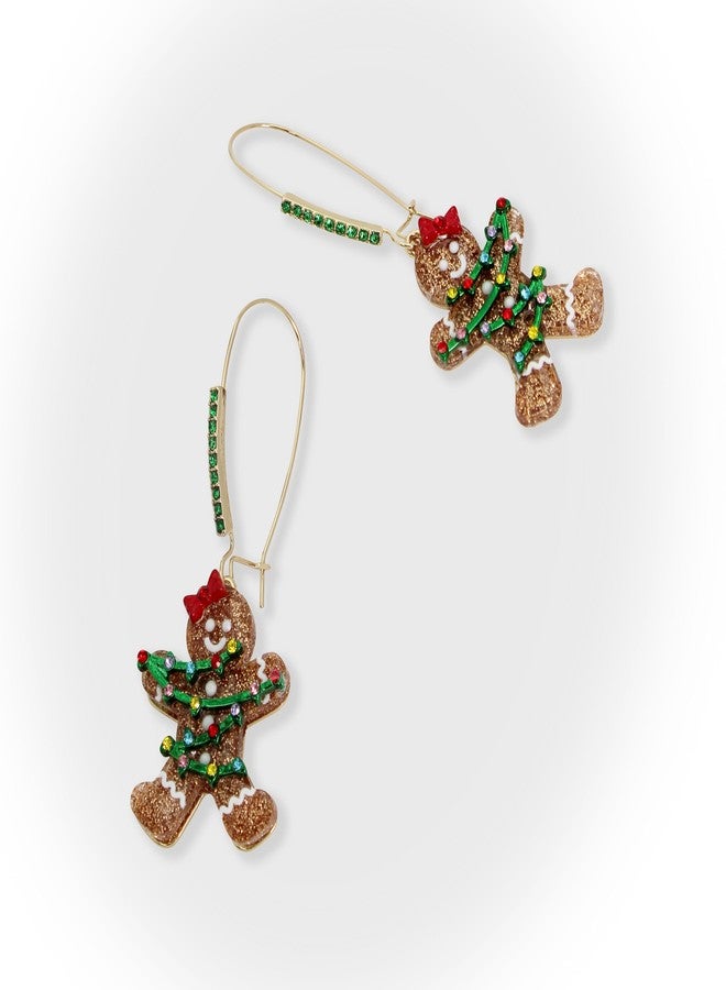 بتسي جونسون أقراط متدلية من بيتسي جونسون للنساء بتصميم جرس عيد الميلاد، مرصعة بالترتر، على شكل خبز الزنجبيل - Image 4