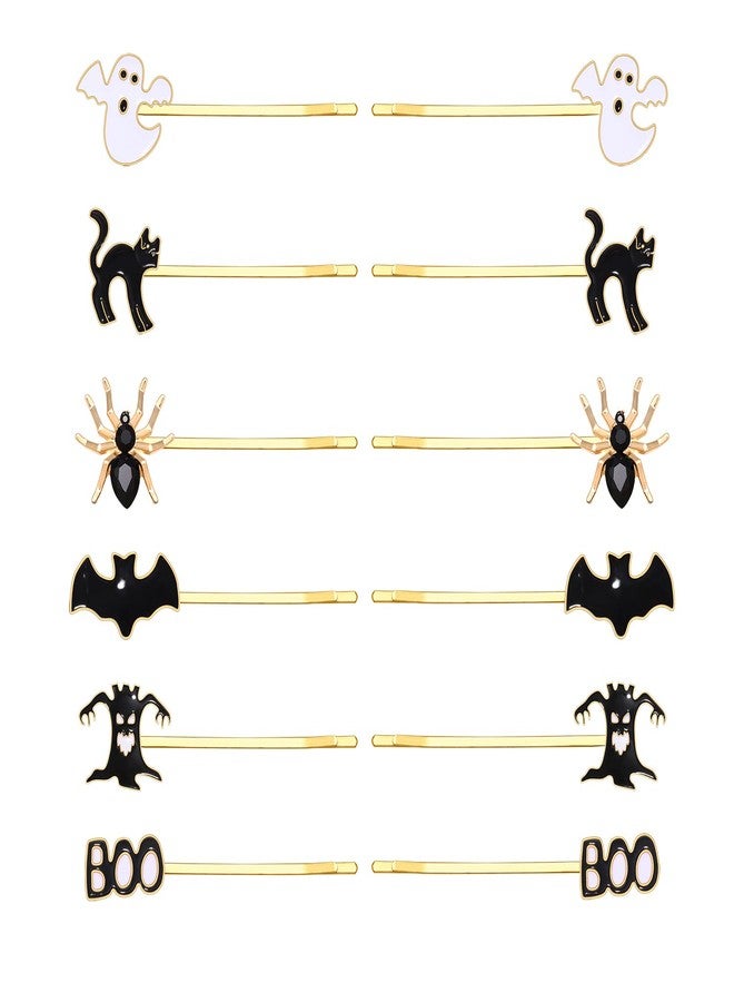 HZEYN 12 Pack Hallowen Hair Clips Spooky Ghost Spider Bat Devil Tree Bobby Pins Hair Accessories Costume Jewelry for Women Halloween Party Supplies (BOO Devil Tree) - Image 1
