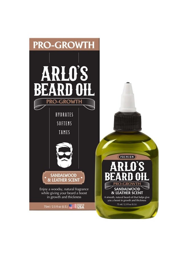 Arlo's Pro Growth Beard Oil - Sandalwood Leather Scent 2.5 oz. - Promotes Beard Hair Growth - Image 1
