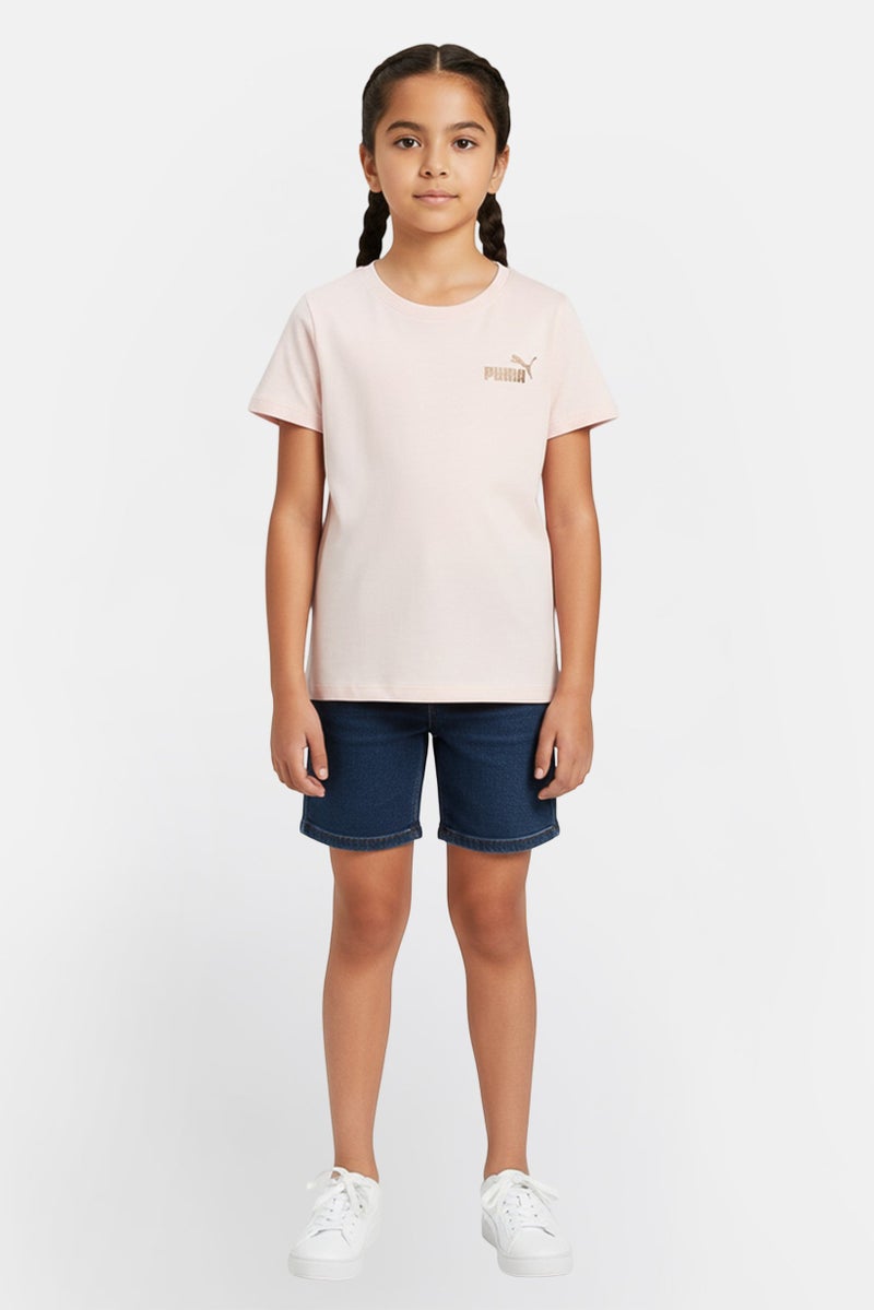 PUMA تي شيرت قصير الأكمام للبنات بشعار العلامة التجارية، ضباب موف - Image 1