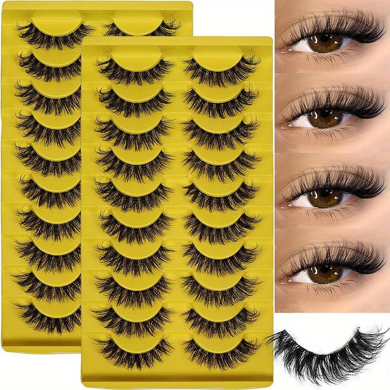 2 Pack 20 Pair Natural Fluffy D Curl Wispy 3D Volume Strip Lashes Clear Band - Image 1