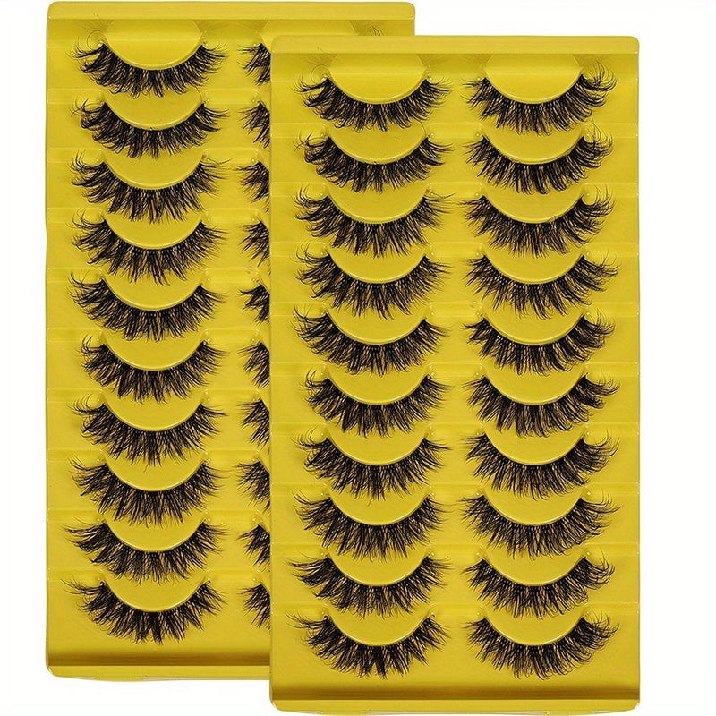 2 Pack 20 Pair Natural Fluffy D Curl Wispy 3D Volume Strip Lashes Clear Band - Image 5