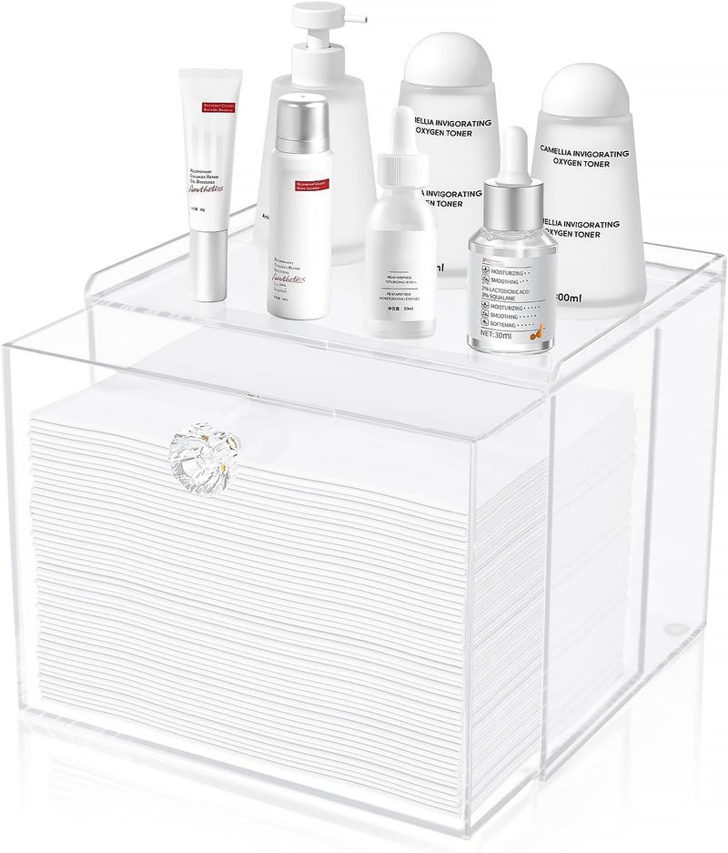 Disposable Face Towel Holder Compatible with Clean Skin Club Clean Towel XL, Acrylic Towel Storage Box with Drawer, Wall-Mounted Face Towel Luxe Box, Makeup Remover Cloth Organizer