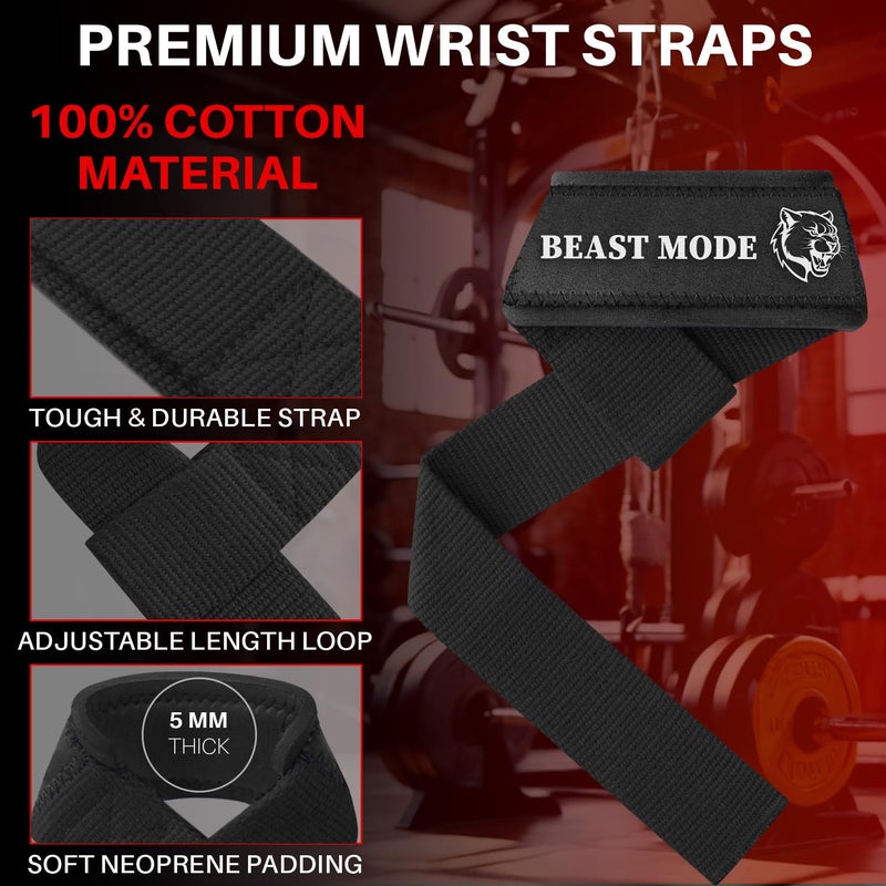 TECEUM Fit Lifting Wrist Straps with Neoprene Padding Support â€“ Black â€“ Beast Mode â€“ Heavy Duty Wrist Workout Straps For Men and Women â€“ Ideal for Powerlifting, Strength Training, Bodybuilding - Image 3