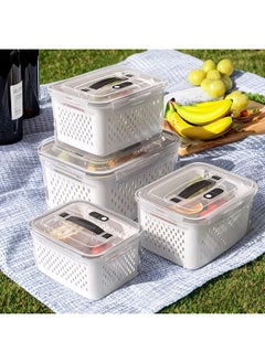 Kuber Industries Kuber Industries (Pack of 4) Food Containers | Storage Box for Fridge | Vegetable Fruit Boxes | Refrigerator Storage Box | Containers With Lid | Handheld Strainer Basket | HXP00741 | Transparent  - Image 2