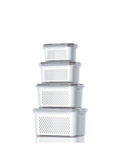Kuber Industries Kuber Industries (Pack of 4) Food Containers | Storage Box for Fridge | Vegetable Fruit Boxes | Refrigerator Storage Box | Containers With Lid | Handheld Strainer Basket | HXP00741 | Transparent  - Image 1