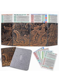CZYY CZYY DND Dungeon Master Screen Four-Panel with Pockets, Faux Leather 3D Embossed with Cthulhu - Included DM Screen Inserts and Storage Case  - Image 1