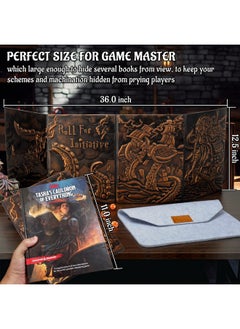 CZYY CZYY DND Dungeon Master Screen Four-Panel with Pockets, Faux Leather 3D Embossed with Cthulhu - Included DM Screen Inserts and Storage Case  - Image 5