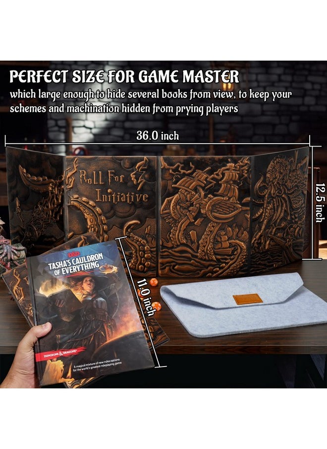 CZYY - CZYY DND Dungeon Master Screen Four-Panel with Pockets, Faux Leather 3D Embossed with Cthulhu - Included DM Screen Inserts and Storage Case - Image 1