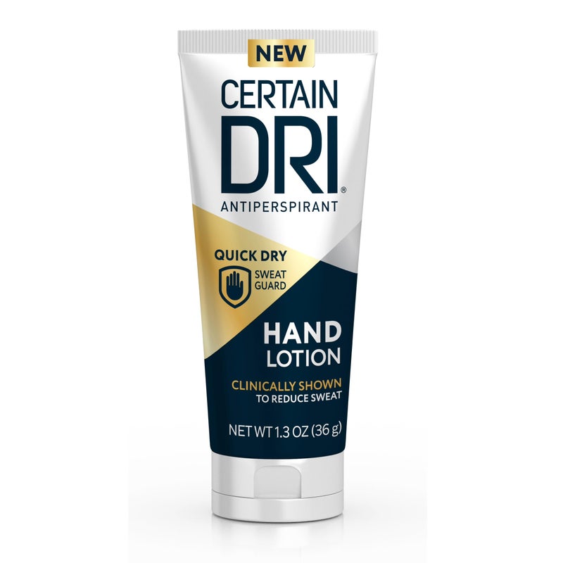 Certain Dri Antiperspirant Hand Lotion, 24-Hour Sweat Protection for Excessive Sweating & Palmar Hyperhidrosis, Fast-Drying, Non-Greasy, Fragrance-Free Formula, Dermatologist-Tested, 1.3 oz - Image 1