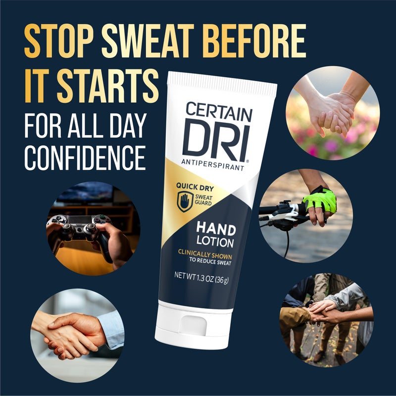 Certain Dri Antiperspirant Hand Lotion, 24-Hour Sweat Protection for Excessive Sweating & Palmar Hyperhidrosis, Fast-Drying, Non-Greasy, Fragrance-Free Formula, Dermatologist-Tested, 1.3 oz - Image 2