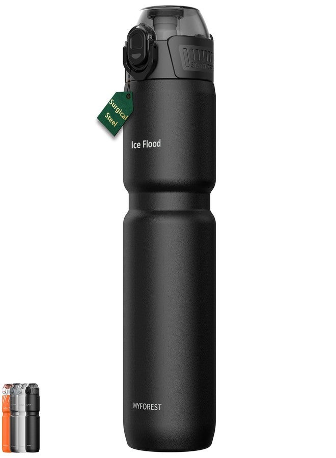 MYFOREST 0.7 Litre Insulated Bicycle Water Bottle, Surgical Steel: No Plastic Flavour, Deep Dent/Stronger Grip for MTB, Big/Small Sip 2-in-1, Dirt Cap/Scratch Resistant (Matte Black) - Image 1