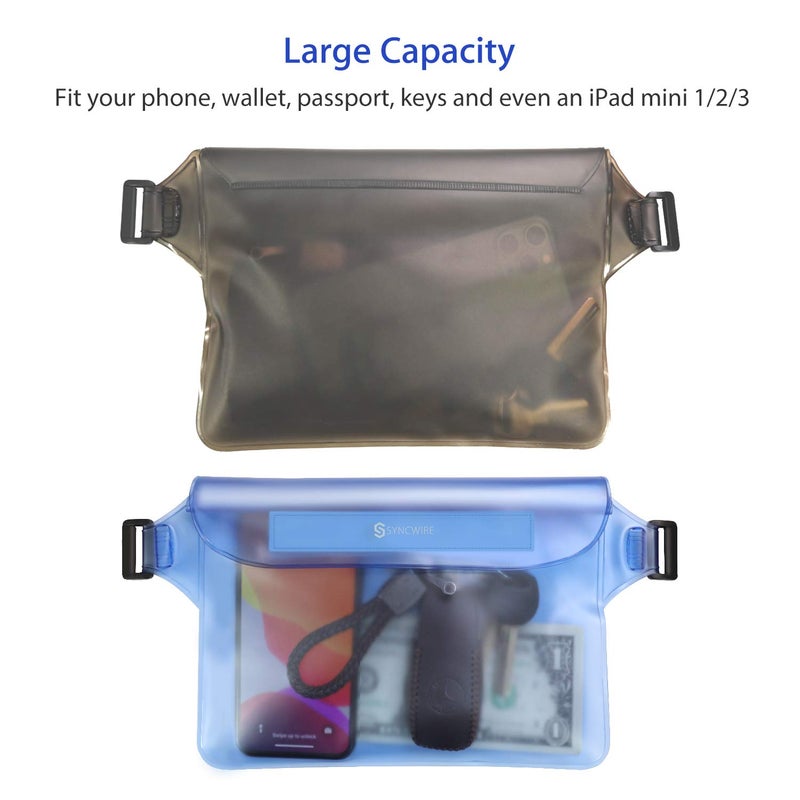 SYNCWIRE Waterproof Pouch Bag with Adjustable Waist Strap, Blue and Black, Medium, Polyvinyl Chloride (PVC), 2 Pack - Image 5