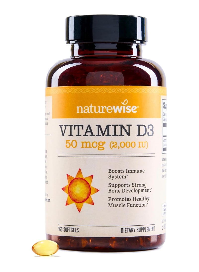 NatureWise Vitamin D3 2000iu (50 mcg) 1-Year Supply for Immune Support, Healthy Muscle Function, and Bone Health - Non-GMO, Gluten Free in Organic Extra Virgin Olive Oil, (Mini Softgel), 360 Count
