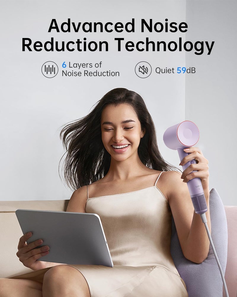 Laifen Hair Dryer SE Purple, 200M Negative Ionic Blow Dryer with 105,000 RPM Brushless Motor 1500W, Powerful Fast Drying, High-Speed, Low Noise Hairdryer with Magnetic Smooth Nozzle & Diffuser Nozzle - Image 5