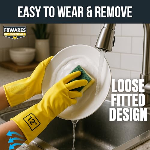 F8WARES 10 Pairs All Purpose Heavy duty Rubber Hand Gloves for Cleaning, Kitchen, Washing Utensils, Gardening, Industrial, Safety, Construction & More - Waterproof Bathroom & Toilet Gloves - Image 3
