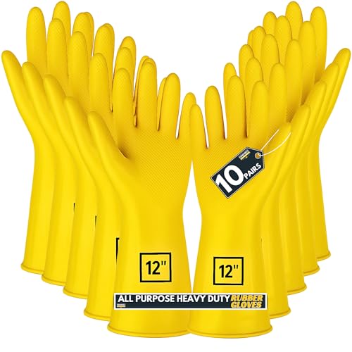 F8WARES 10 Pairs All Purpose Heavy duty Rubber Hand Gloves for Cleaning, Kitchen, Washing Utensils, Gardening, Industrial, Safety, Construction & More - Waterproof Bathroom & Toilet Gloves - Image 1
