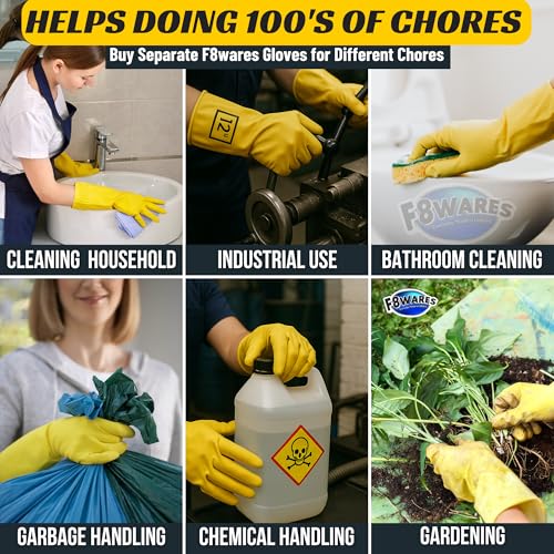 F8WARES 10 Pairs All Purpose Heavy duty Rubber Hand Gloves for Cleaning, Kitchen, Washing Utensils, Gardening, Industrial, Safety, Construction & More - Waterproof Bathroom & Toilet Gloves - Image 5