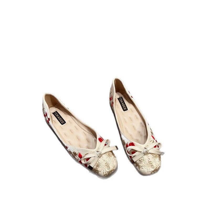 Women's Square-Toe Slip-On Flat Shoes with Floral Embroidery - Image 5