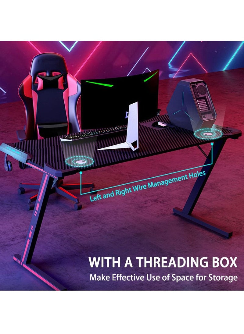 Arabest - Gaming Desk,140cm PC Computer Desk, Home Office Desk Table Gamer Workstation, Simple Game Table, Black - Image 1