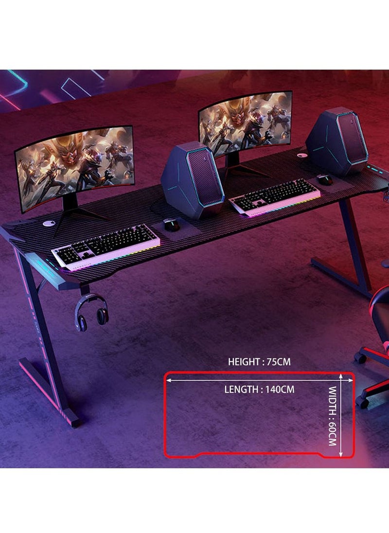Arabest - Gaming Desk,140cm PC Computer Desk, Home Office Desk Table Gamer Workstation, Simple Game Table, Black - Image 1