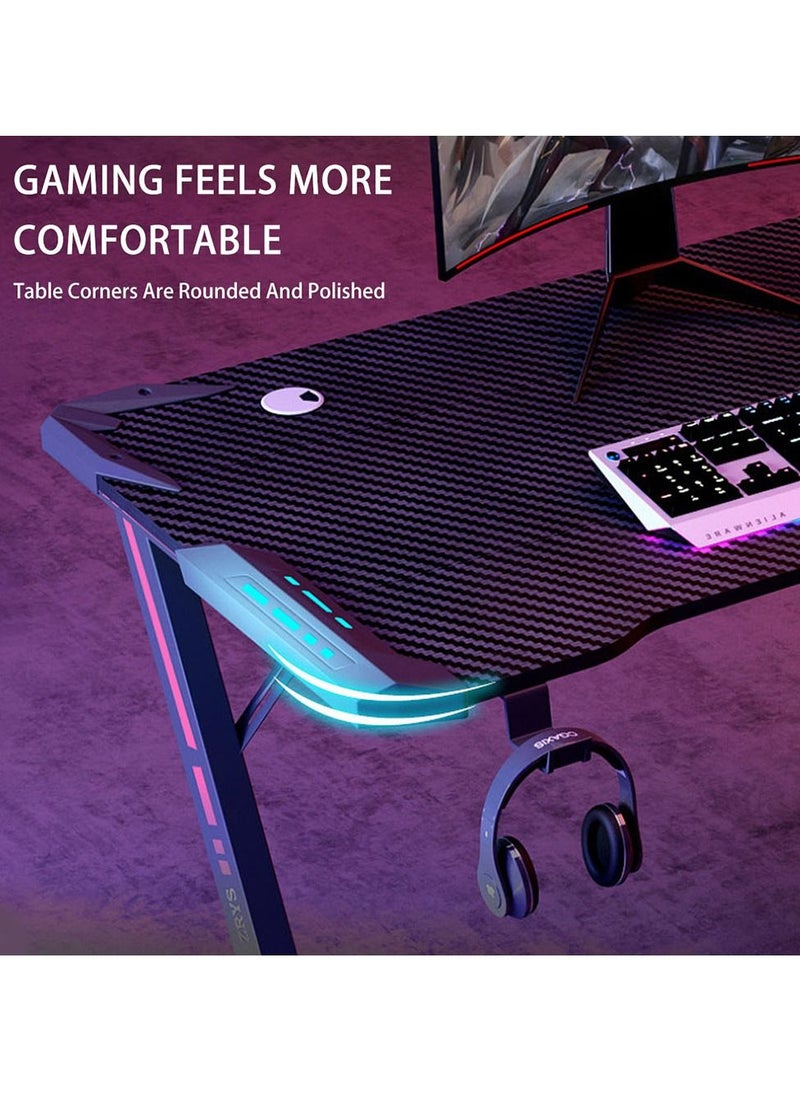 Arabest - Gaming Desk,140cm PC Computer Desk, Home Office Desk Table Gamer Workstation, Simple Game Table, Black - Image 1
