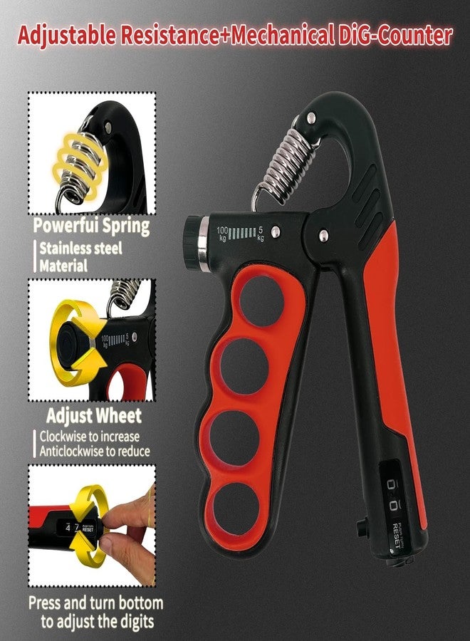XYNO Grip Strength Trainer 2 Pack - Adjustable 11-220 Lbs with Auto Counter | Hand Grip Strengthener & Forearm Exerciser for Gym, Athletes, Musicians, Injury Rehab & Home Workout (RED) - Image 2