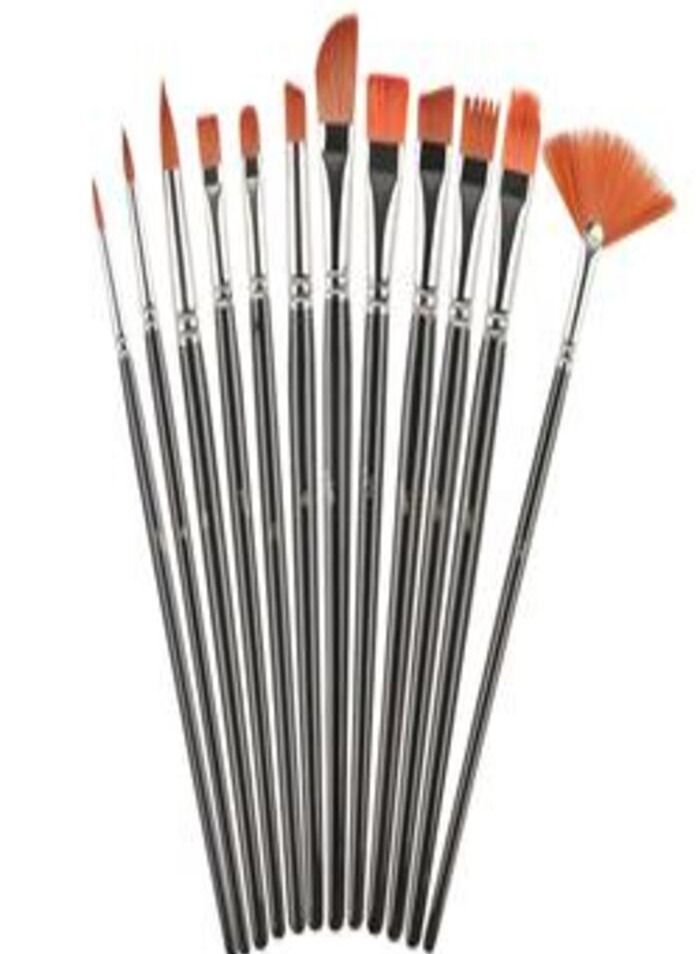 Smart 12 PCS Nylon Hair Wooden Handle Painting Brushes Drawing Waterproof Artist - Image 1
