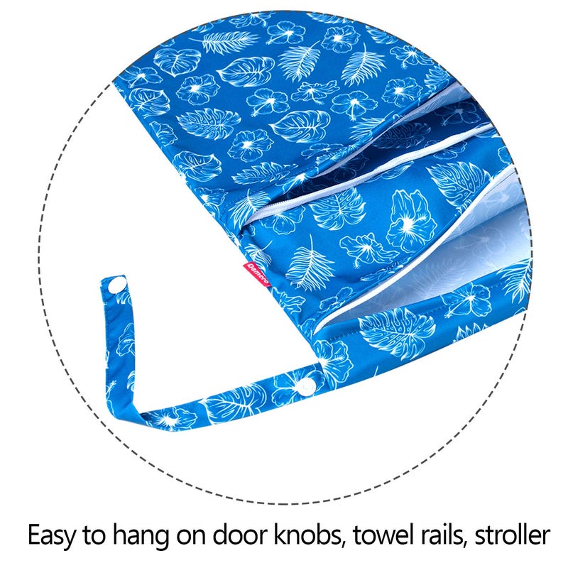 Damero 3Pcs Wet Dry Bag for Cloth Diaper, Swimsuit, Clothes, Ideal for Travel, Exercise, Daycare, Roomy and Water-Resistant(Blue Flowers) - Image 3