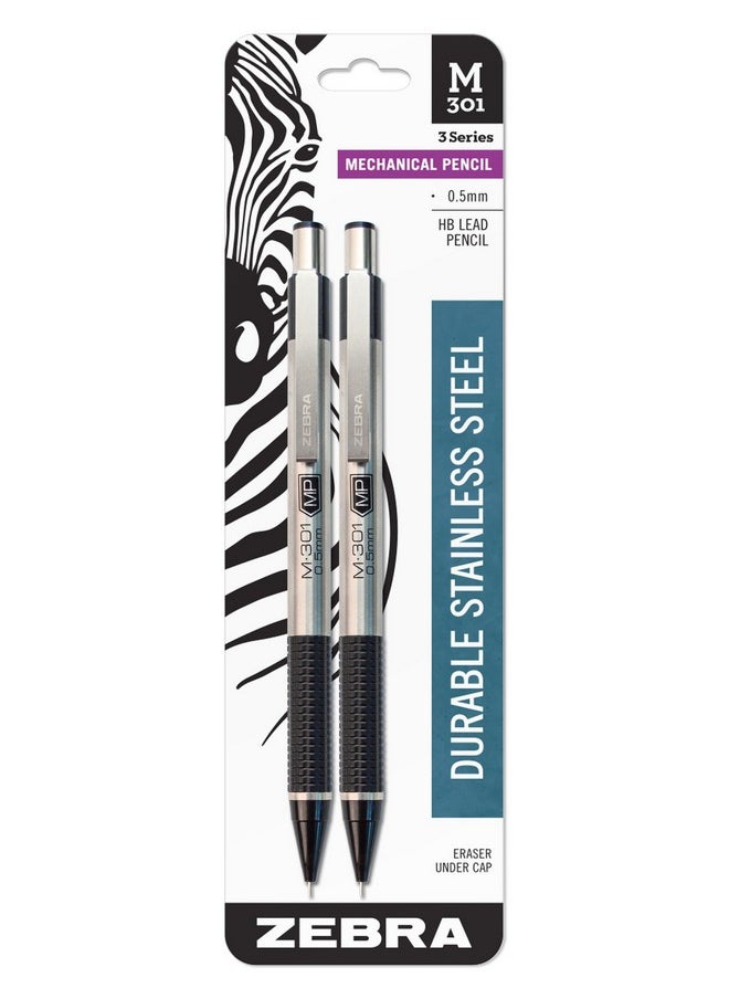 Zebra Pen - M301 Mechanical Pencil Stainless Steel Barrel Fine Point 0.5Mm Black Grip 2Pack - Image 1