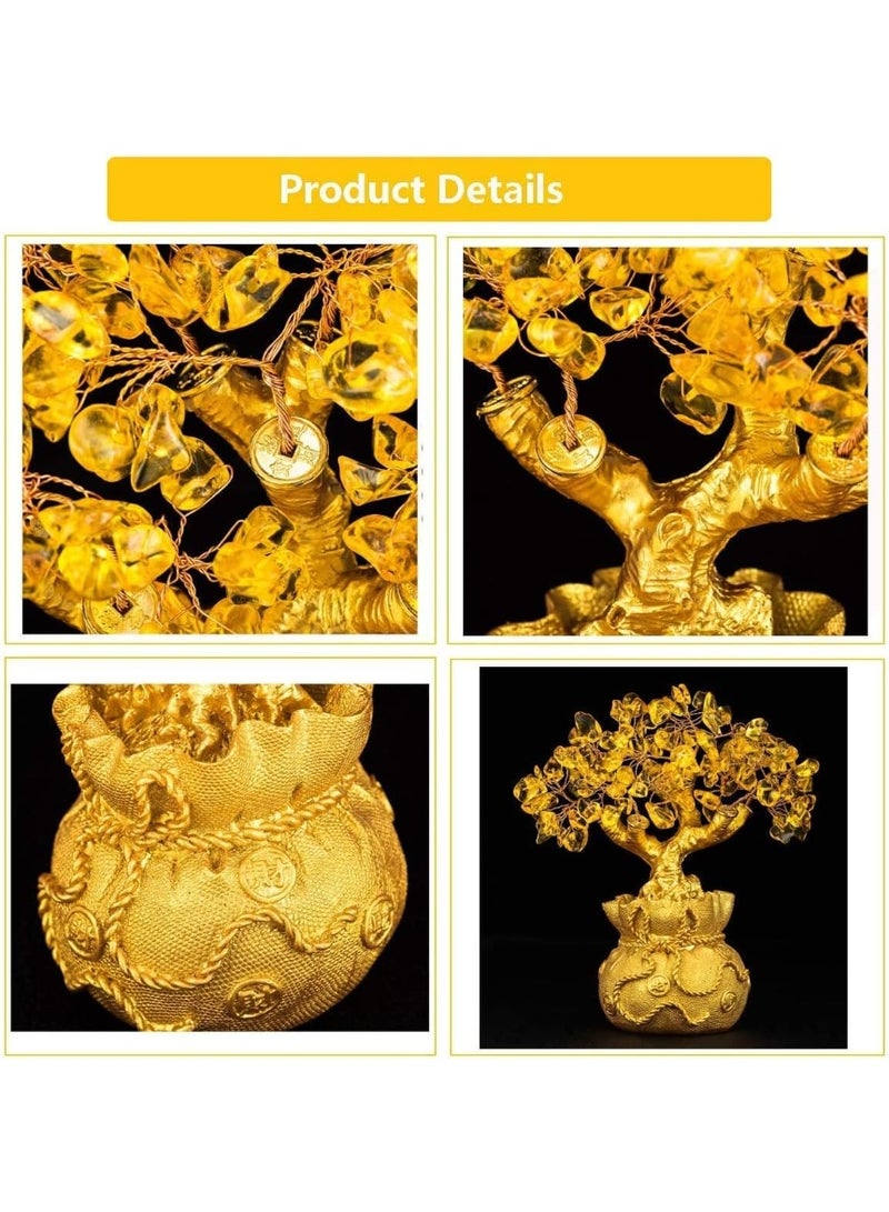 UNUNS Feng Shui Natural Citrine Gem Yellow Crystal Money Tree Office Home Table Office For Wealth Luck,Best Gift, Gold, - Image 5