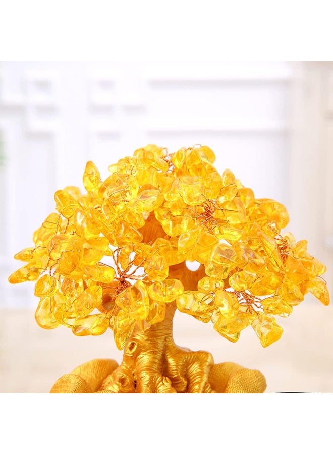 UNUNS Feng Shui Natural Citrine Gem Yellow Crystal Money Tree Office Home Table Office For Wealth Luck,Best Gift, Gold, - Image 3