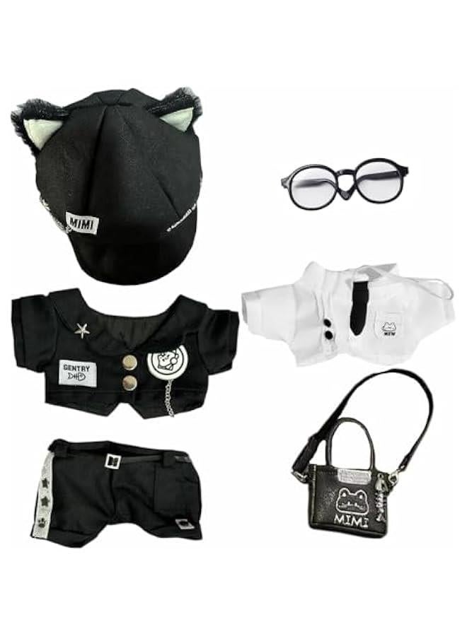 Arabest 20cm Plush Doll Clothes Hat Coat Shirt Pants Backpack Glasses Black Cat Set 8in Doll Accessories Dress Up  - Image 1