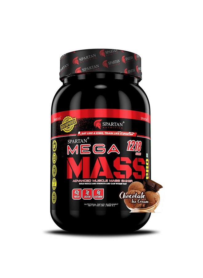 Spartan Nutrition Mega Mass Pro High Protein And High Calorie Mass Gainer / Weight Gainer Powder - 2.2 Lbs, 1Kg (Chocolate Icecream) With Vitamins And Minerals.  - Image 1