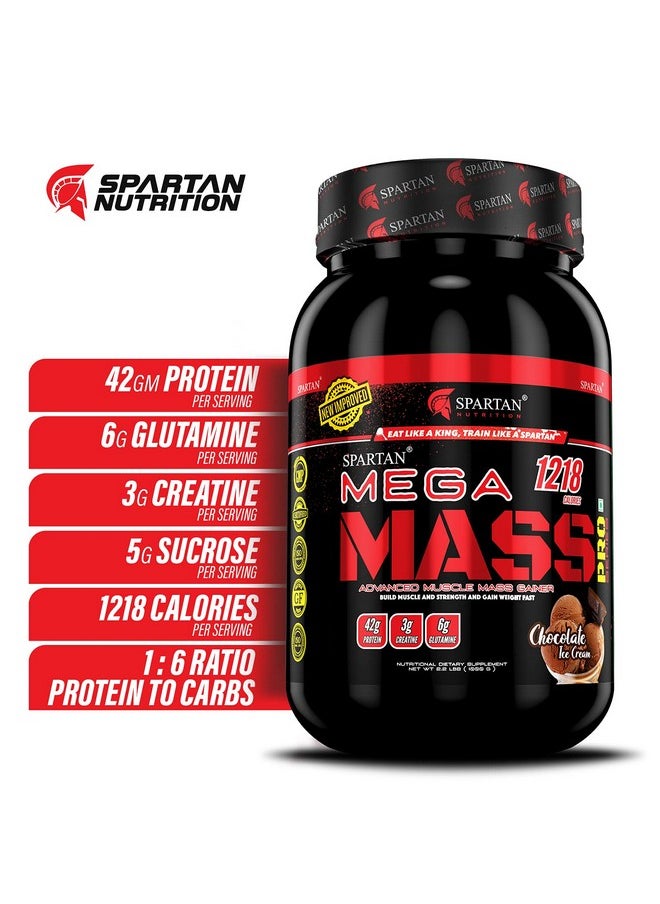Spartan Nutrition Mega Mass Pro High Protein And High Calorie Mass Gainer / Weight Gainer Powder - 2.2 Lbs, 1Kg (Chocolate Icecream) With Vitamins And Minerals.  - Image 2