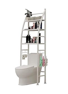 BLOOMING TIME White Metal Toilet Rack – 3-Tier Rustproof Organizer for Bathroom Essentials  - Image 1