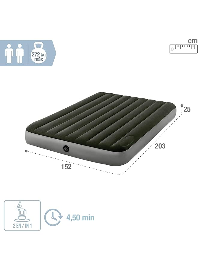 INTEX Queen Dura Beam Standard Downy Air Bed with Built In Foot Pump Green and Grey - Image 4