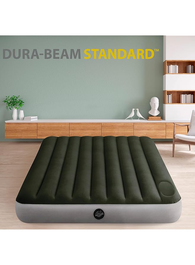 INTEX Queen Dura Beam Standard Downy Air Bed with Built In Foot Pump Green and Grey - Image 2