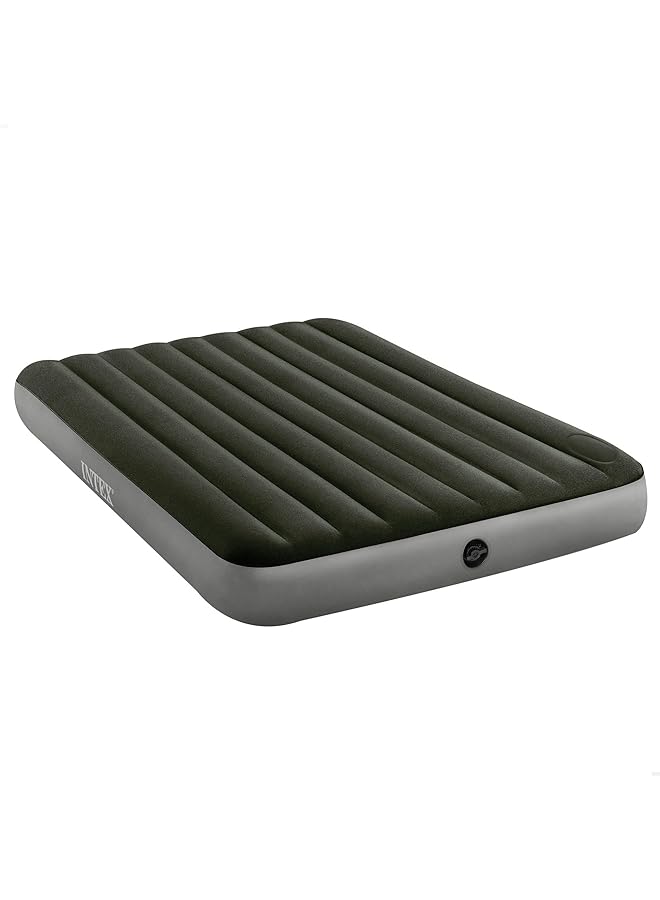 INTEX Queen Dura Beam Standard Downy Air Bed with Built In Foot Pump Green and Grey - Image 1