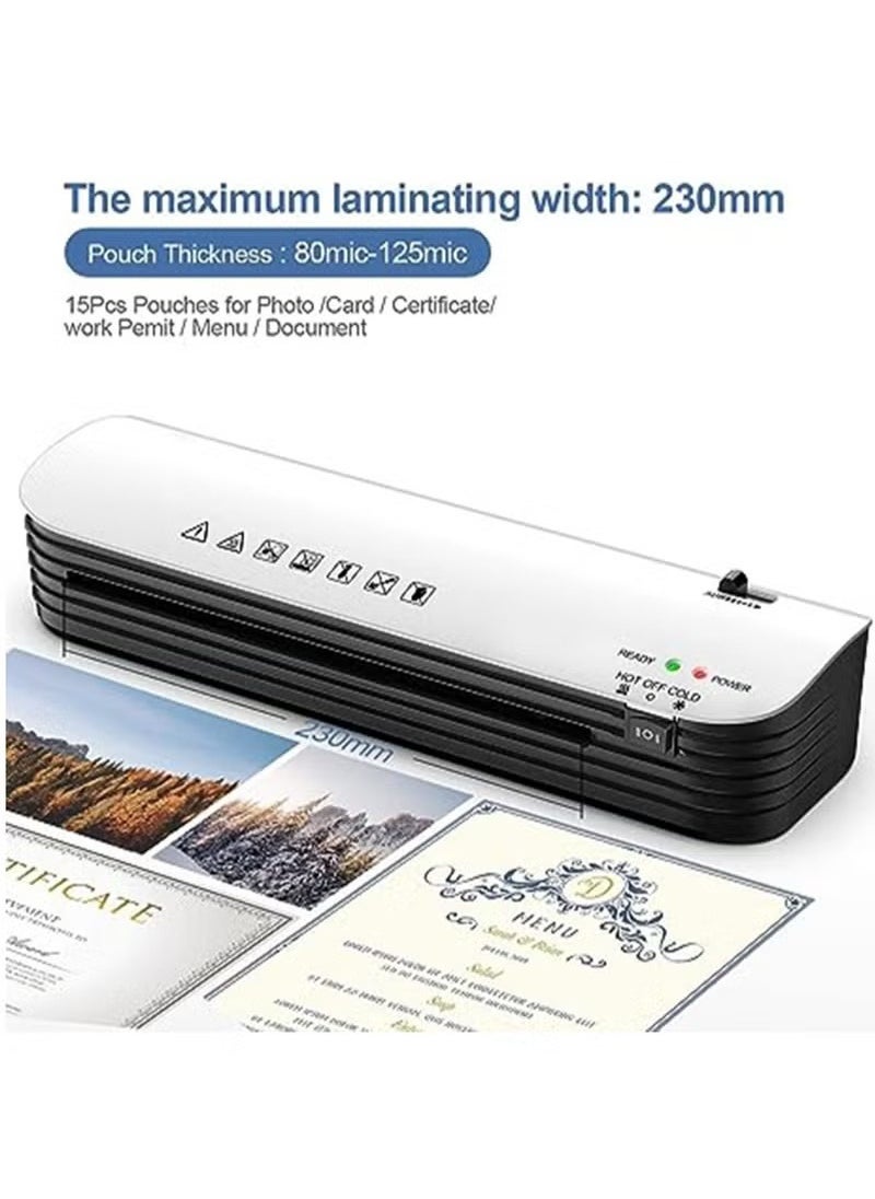 أوسمايل - ماكينة تغليف حراري وبارد  SL299، مجموعة ماكينة تغليف حراري A4A5A6، 4 في 1 للاستخدام المنزلي والمكتبي والمدرسي، عرض أقصى 9 بوصات، مقص ورق، أداة تقريب الزوايا (15 كيس تغليف حراري) - Image 1