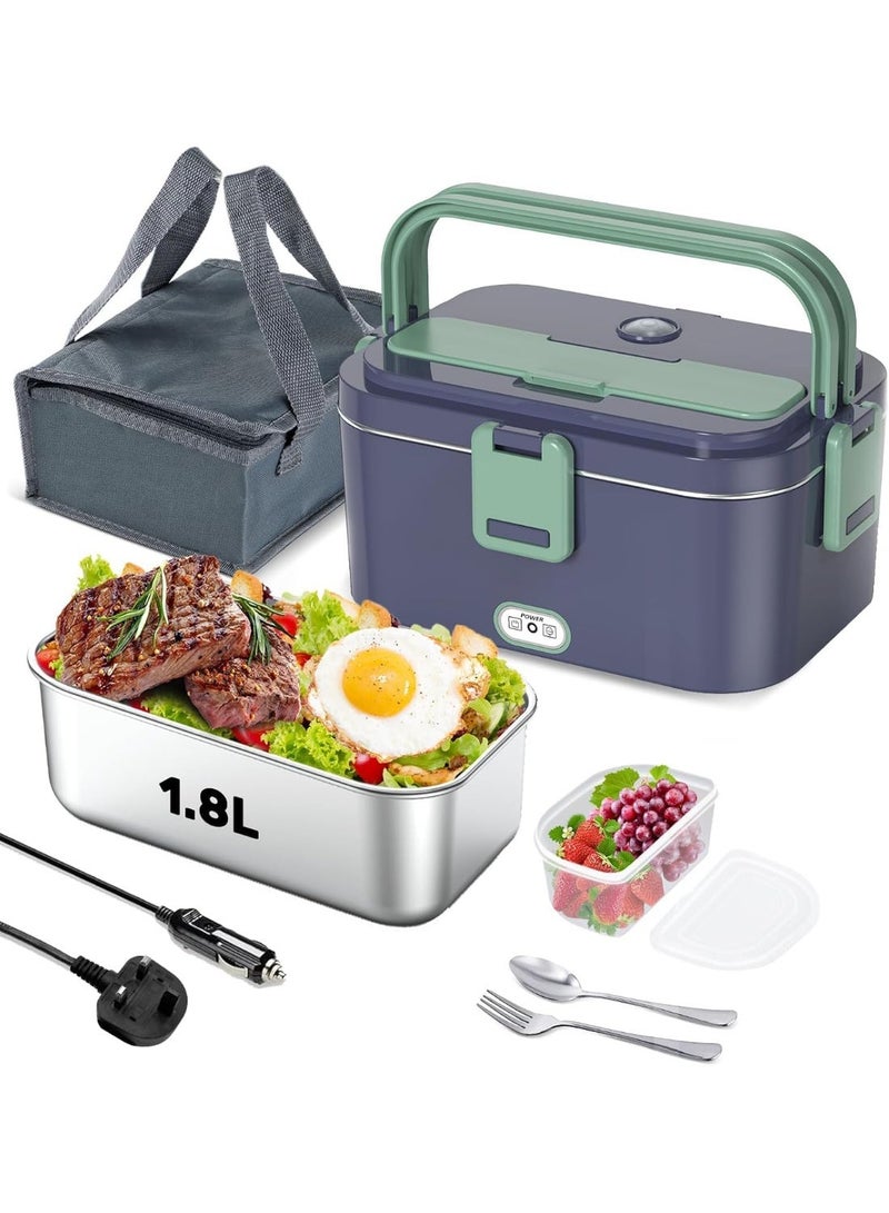 M.A&F's 80W Electric Lunch Box for Adults, 1.8L 304 Stainless Steel Portable Food Warmer, 12/24V 110V-230V Food Heater for Car/Truck/Home/Work/Office - Image 1