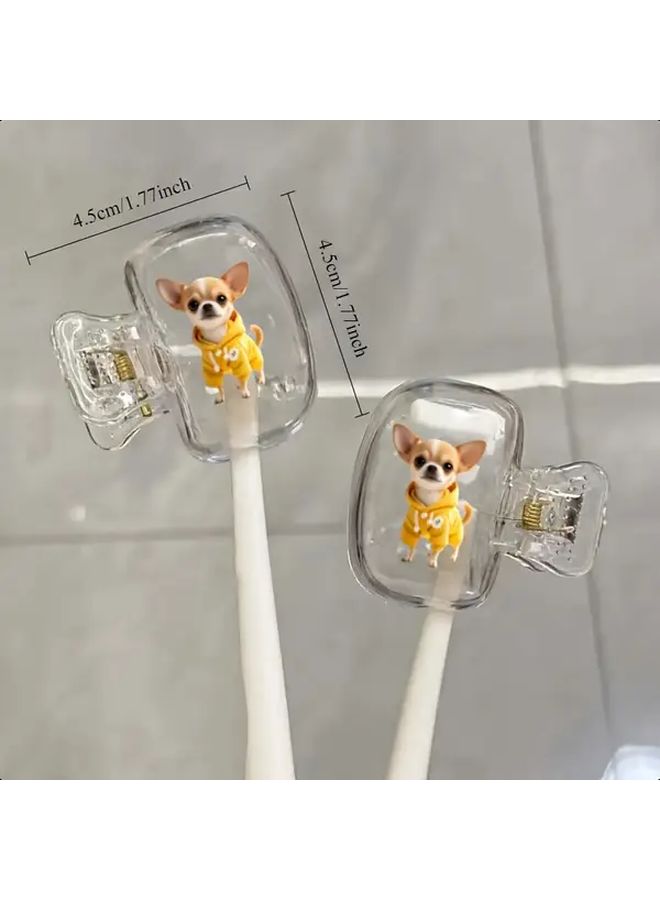 2pcs Cute Chihuahua Toothbrush Holder Set Yellow Sweatshirt Portable Home Travel Organizer - Image 3