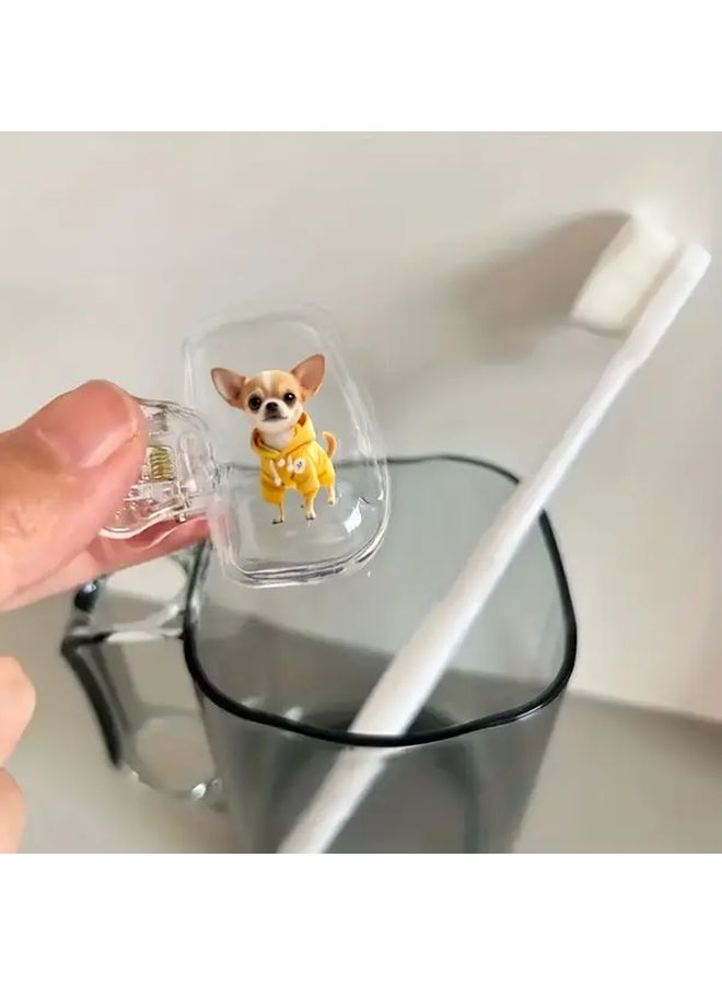 2pcs Cute Chihuahua Toothbrush Holder Set Yellow Sweatshirt Portable Home Travel Organizer - Image 2