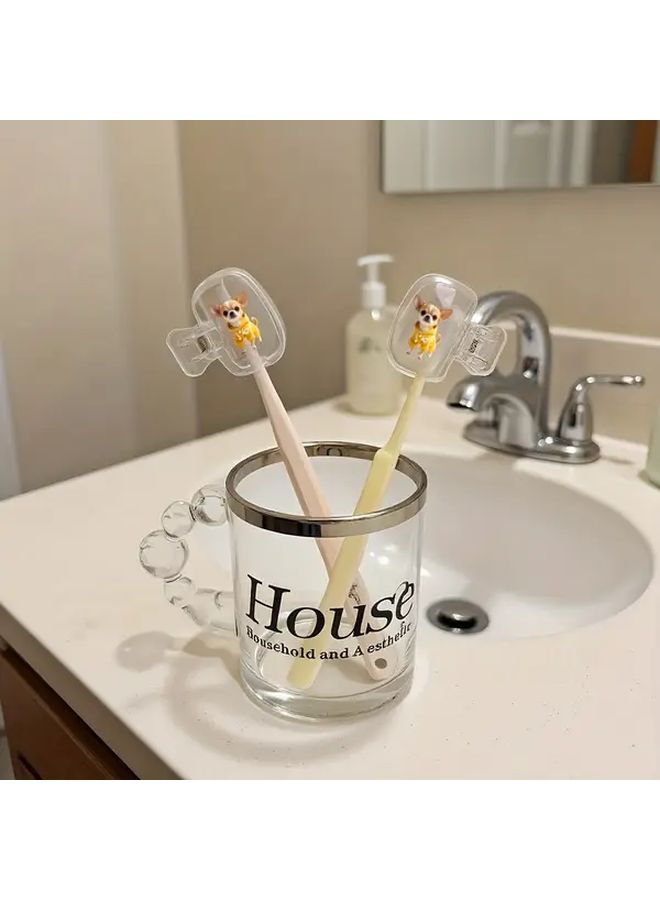 2pcs Cute Chihuahua Toothbrush Holder Set Yellow Sweatshirt Portable Home Travel Organizer - Image 5