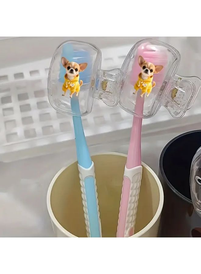 2pcs Cute Chihuahua Toothbrush Holder Set Yellow Sweatshirt Portable Home Travel Organizer - Image 4