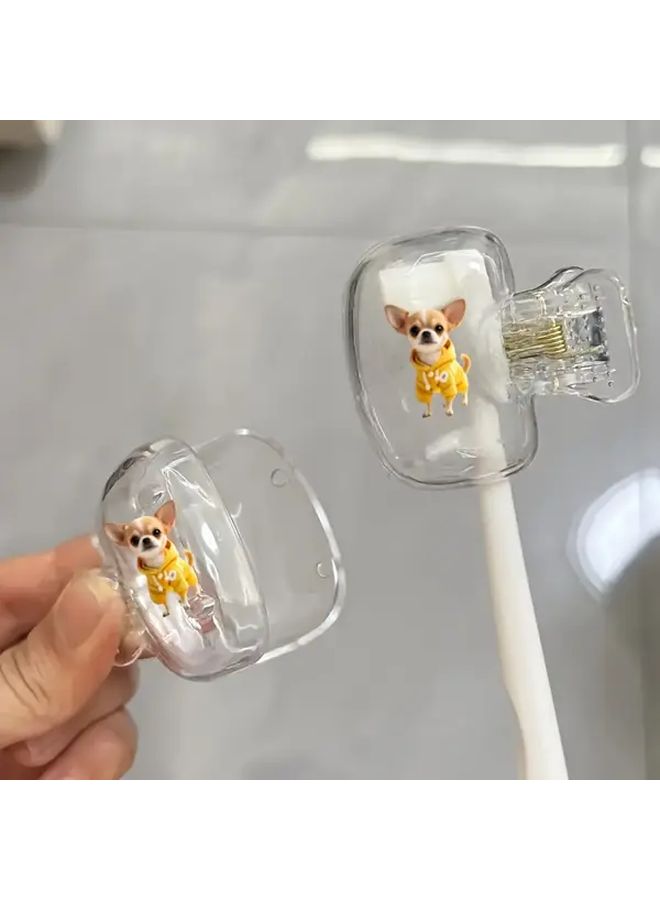2pcs Cute Chihuahua Toothbrush Holder Set Yellow Sweatshirt Portable Home Travel Organizer - Image 1